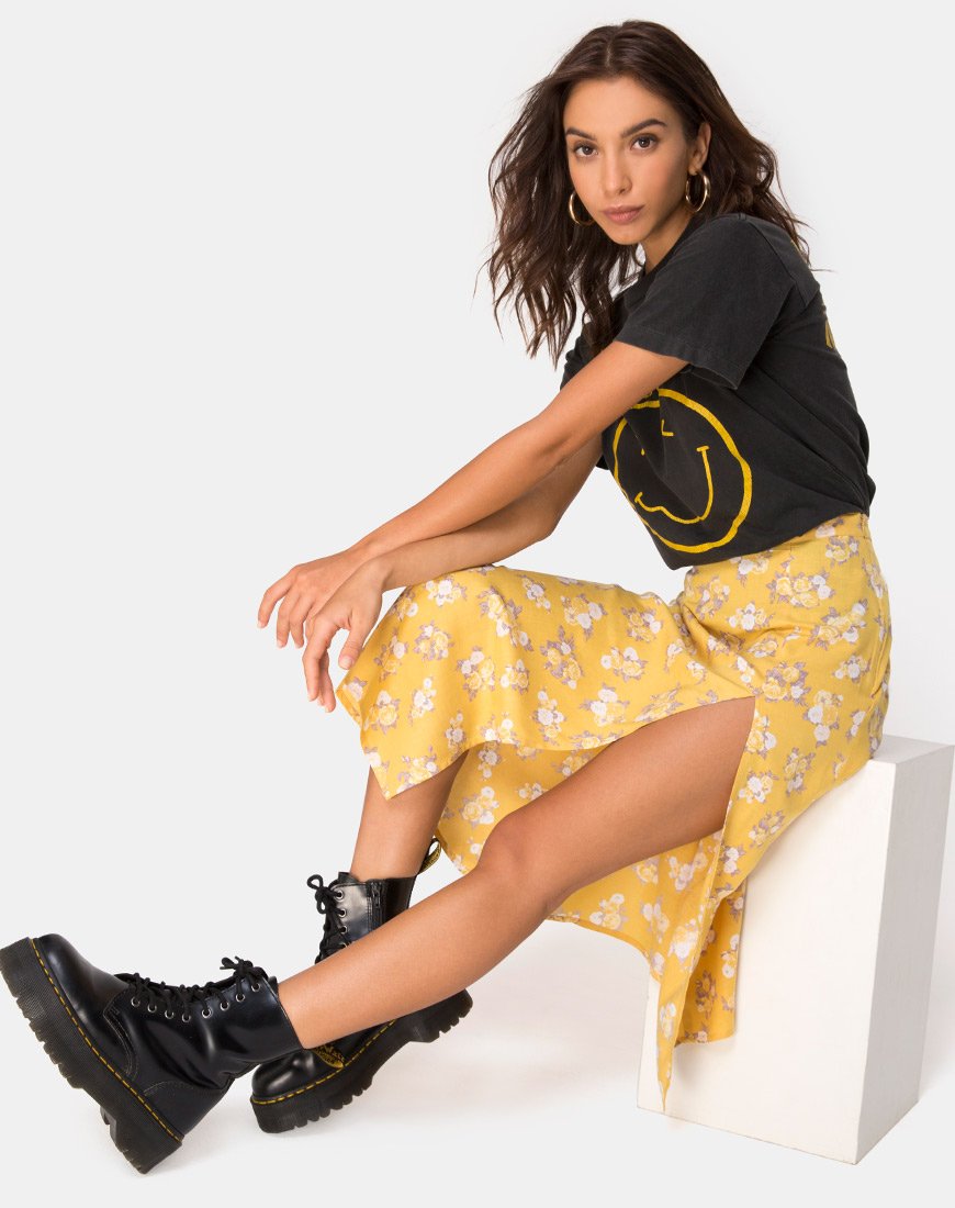 Falda Saika Midi en Amarillo Manojo de Rosas