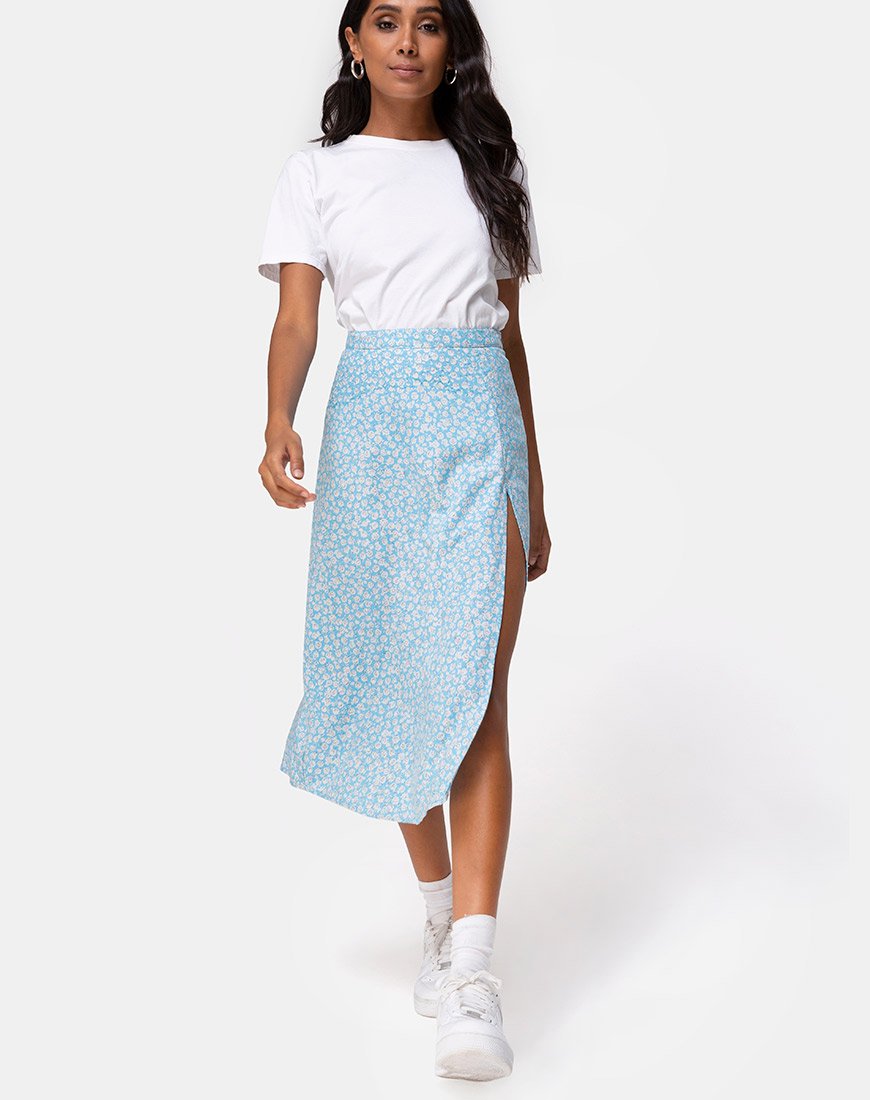 Imagen de la falda Saika Midi en Ditsy Rose Blue