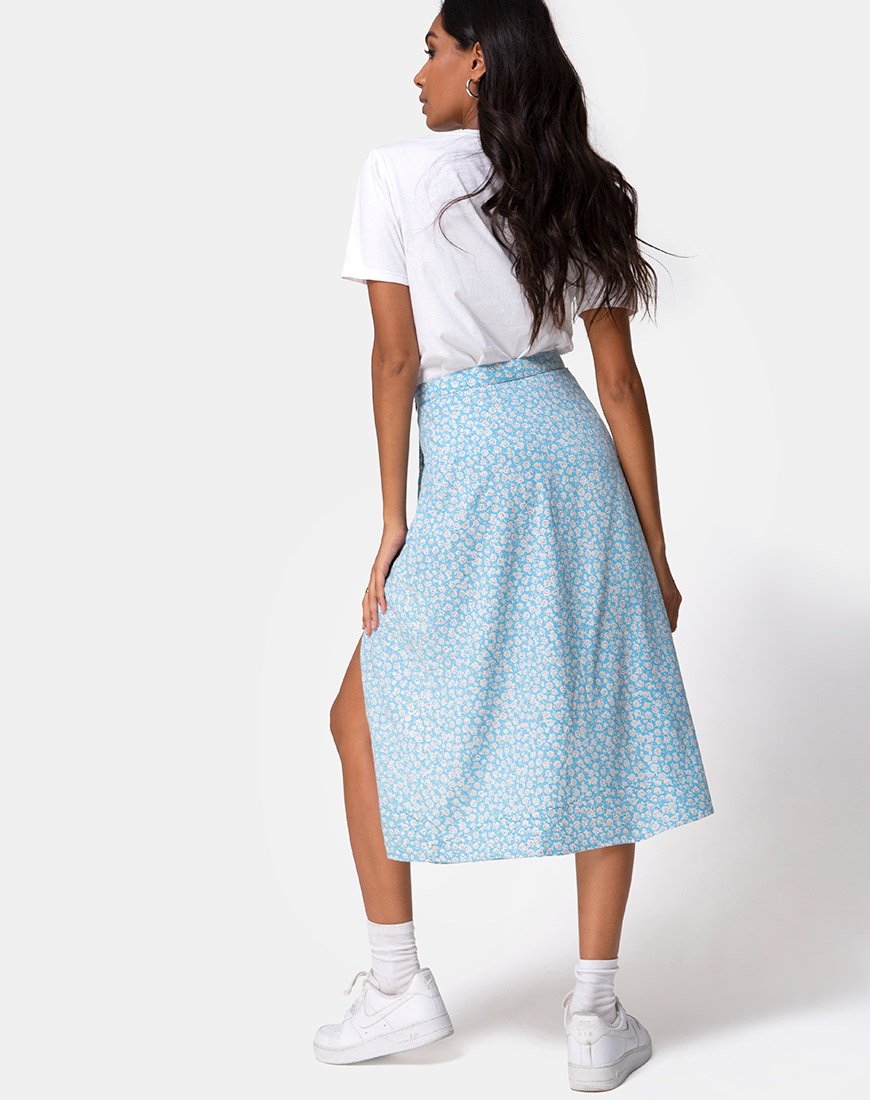 Imagen de la falda Saika Midi en Ditsy Rose Blue
