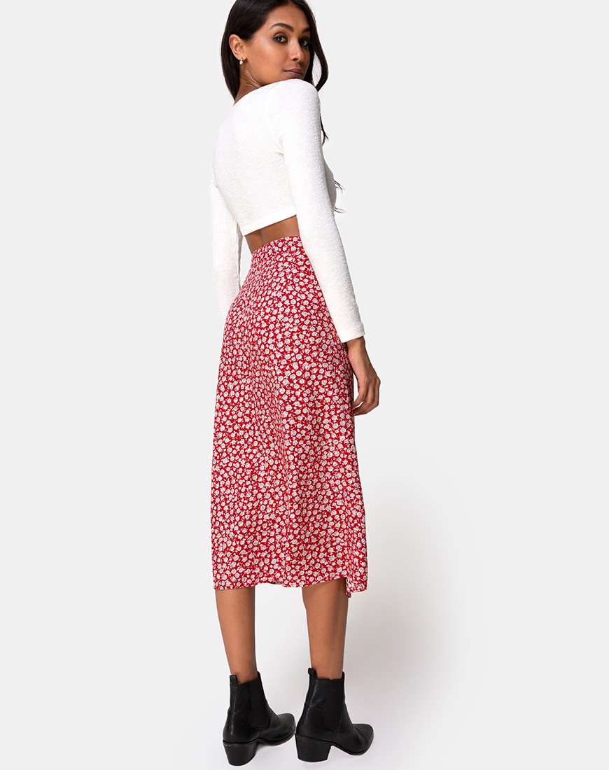 Imagen de la falda Saika en Ditsy Rose Red Silver