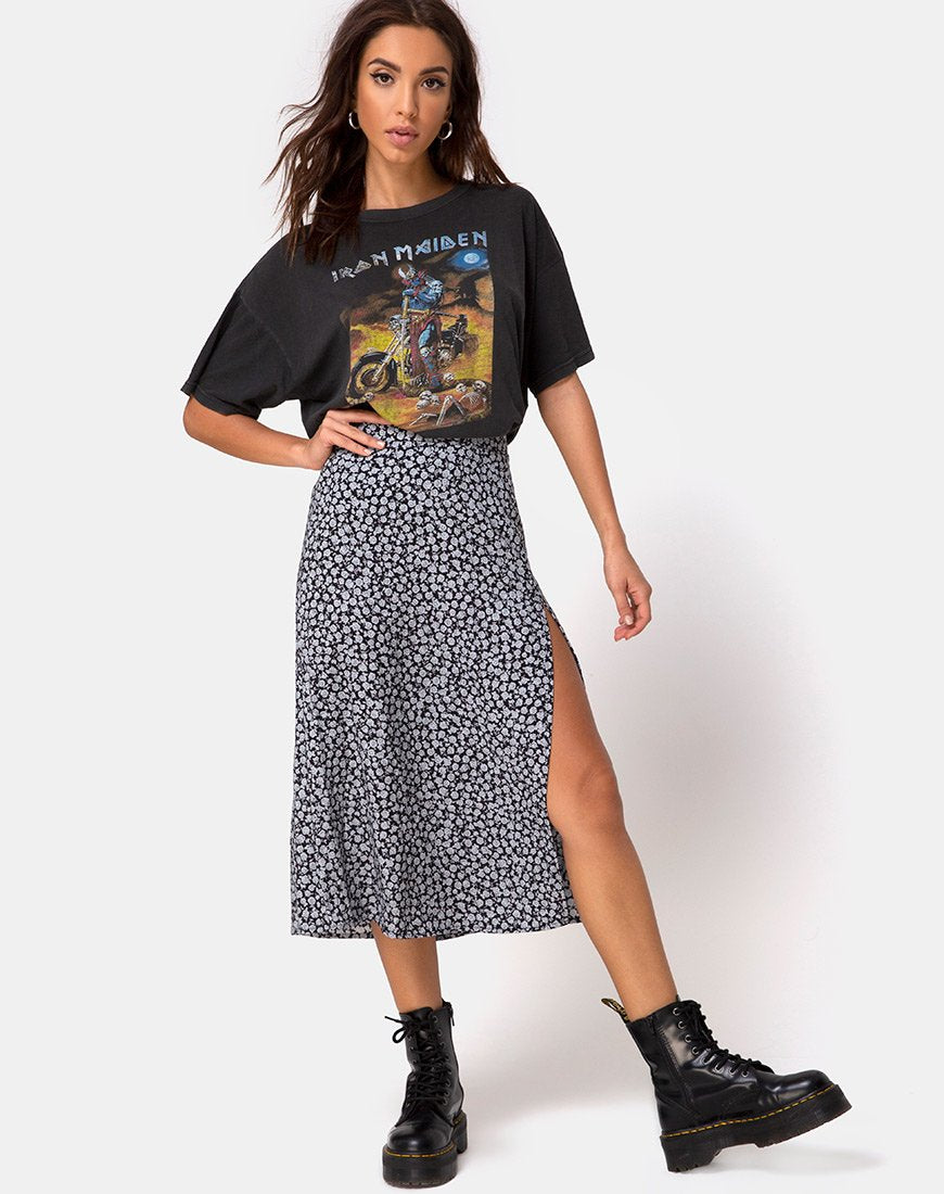 Saika Falda Midi en Ditsy Rose Negro