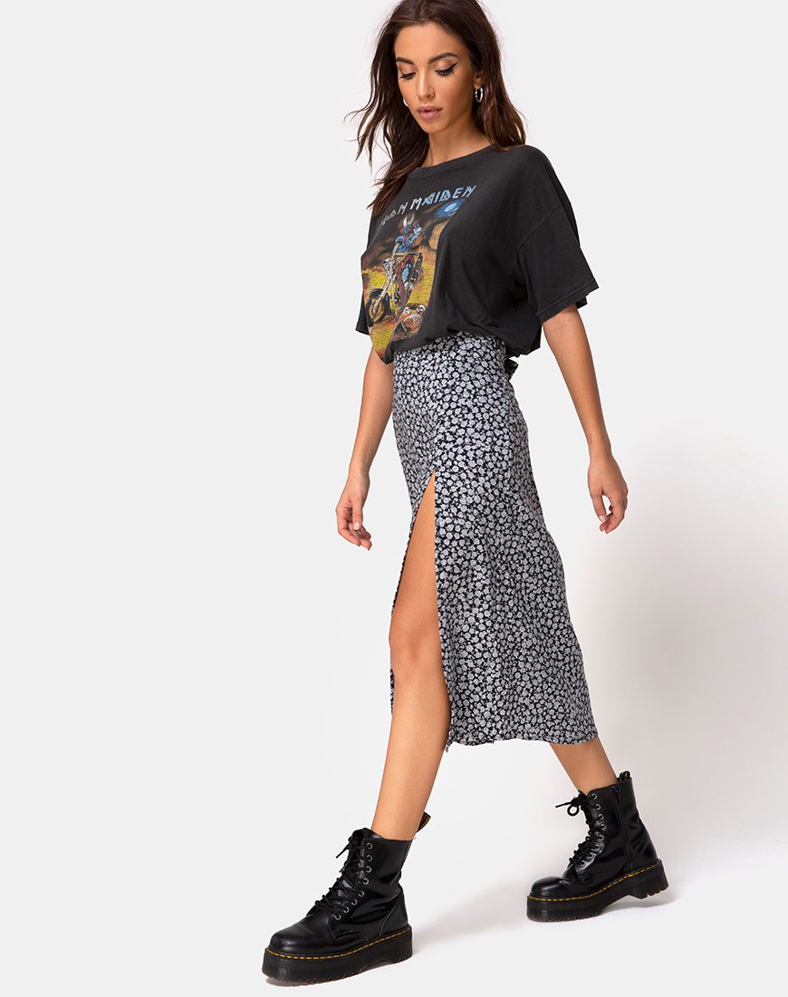 Imagen de Saika Falda Midi en Ditsy Rose Negro