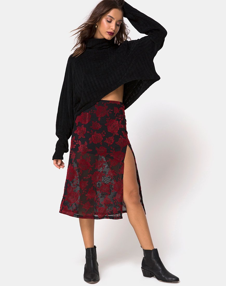 Imagen de Saika Falda Midi en Romántico Rosa Rojo Flock