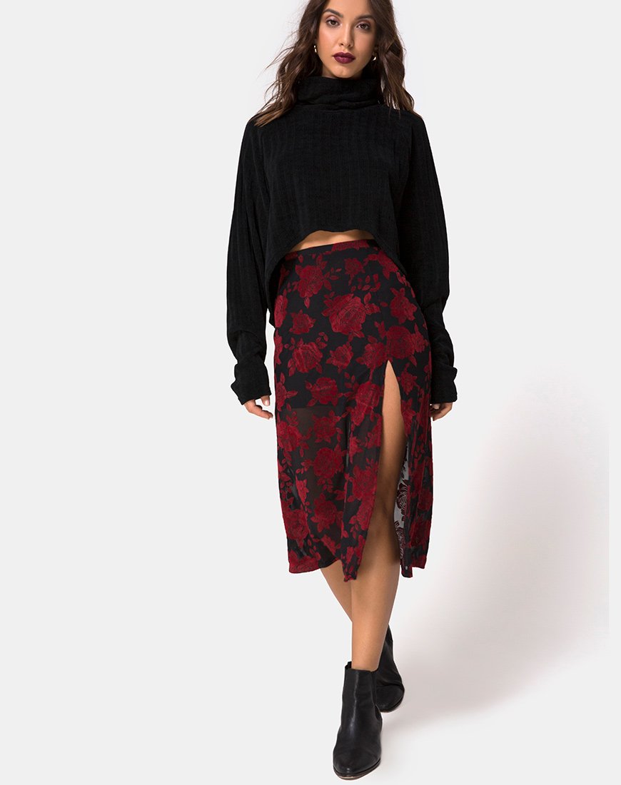 Imagen de Saika Falda Midi en Romántico Rosa Rojo Flock