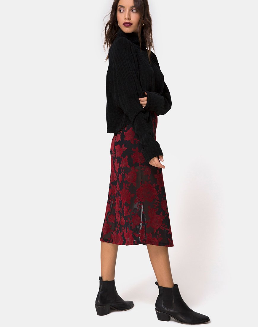 Imagen de Saika Falda Midi en Romántico Rosa Rojo Flock
