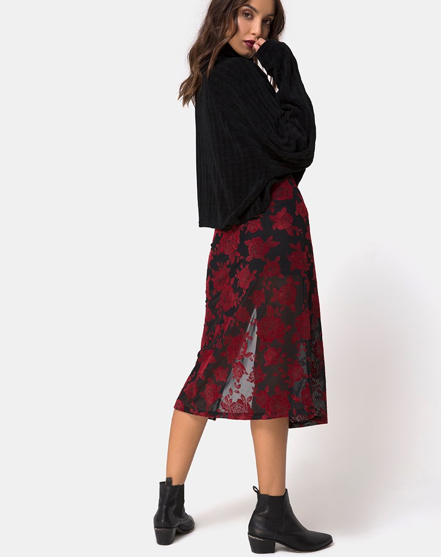 Imagen de Saika Falda Midi en Romántico Rosa Rojo Flock