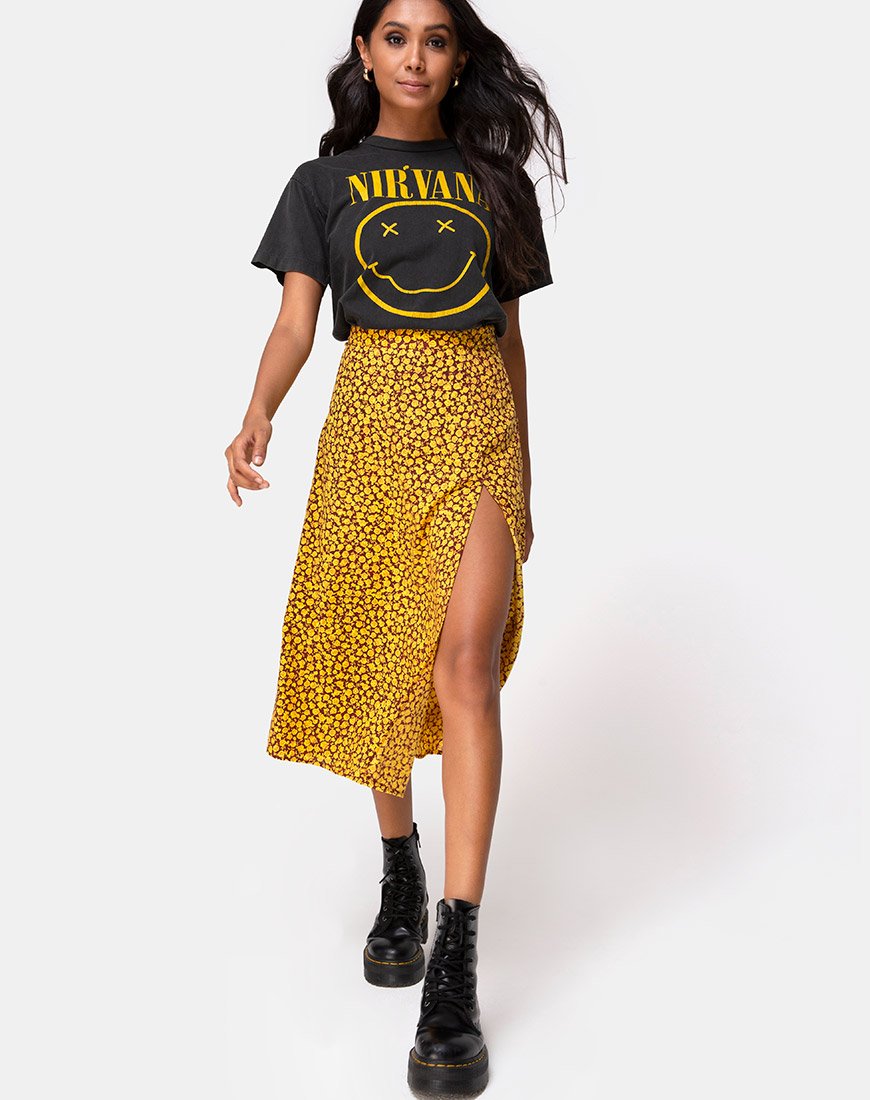 Imagen de la falda Saika Midi en Ditsy Rose Marigold