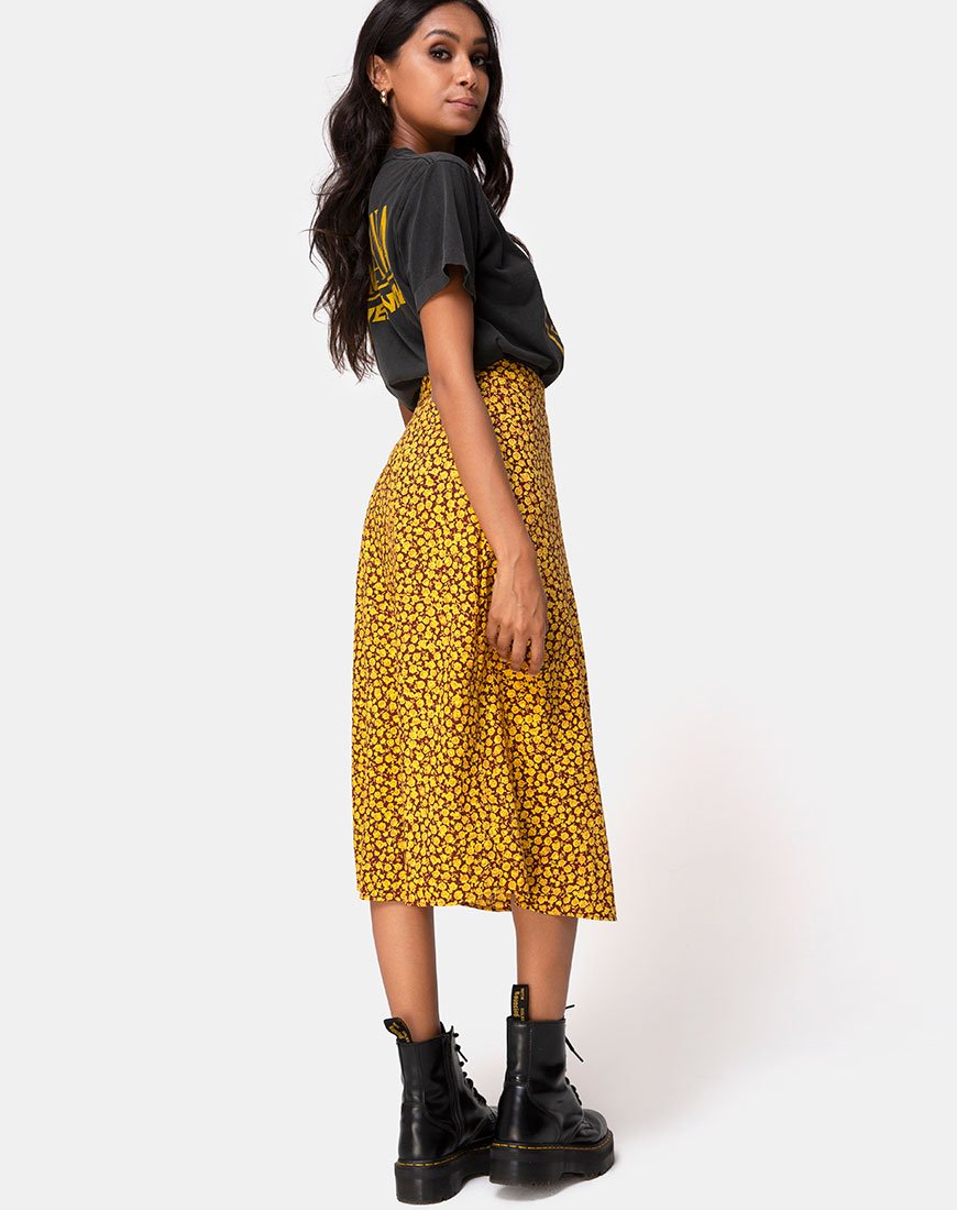 Falda Saika Midi en Ditsy Rose Marigold
