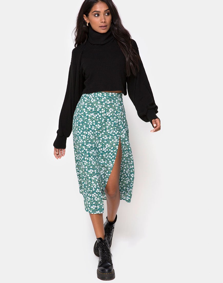 Falda Saika Midi Verde Campo Floral
