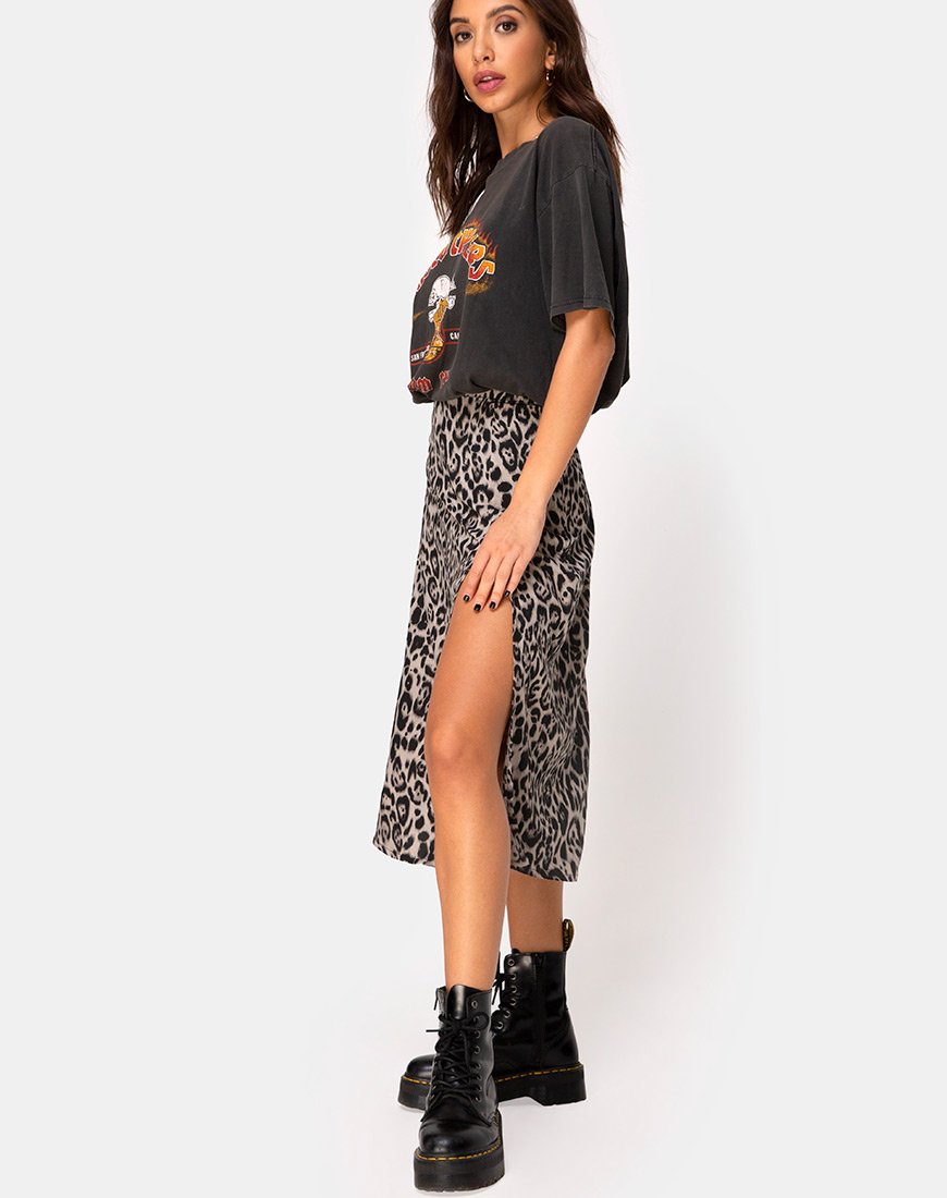 Falda Saika Midi Gris Leopardo