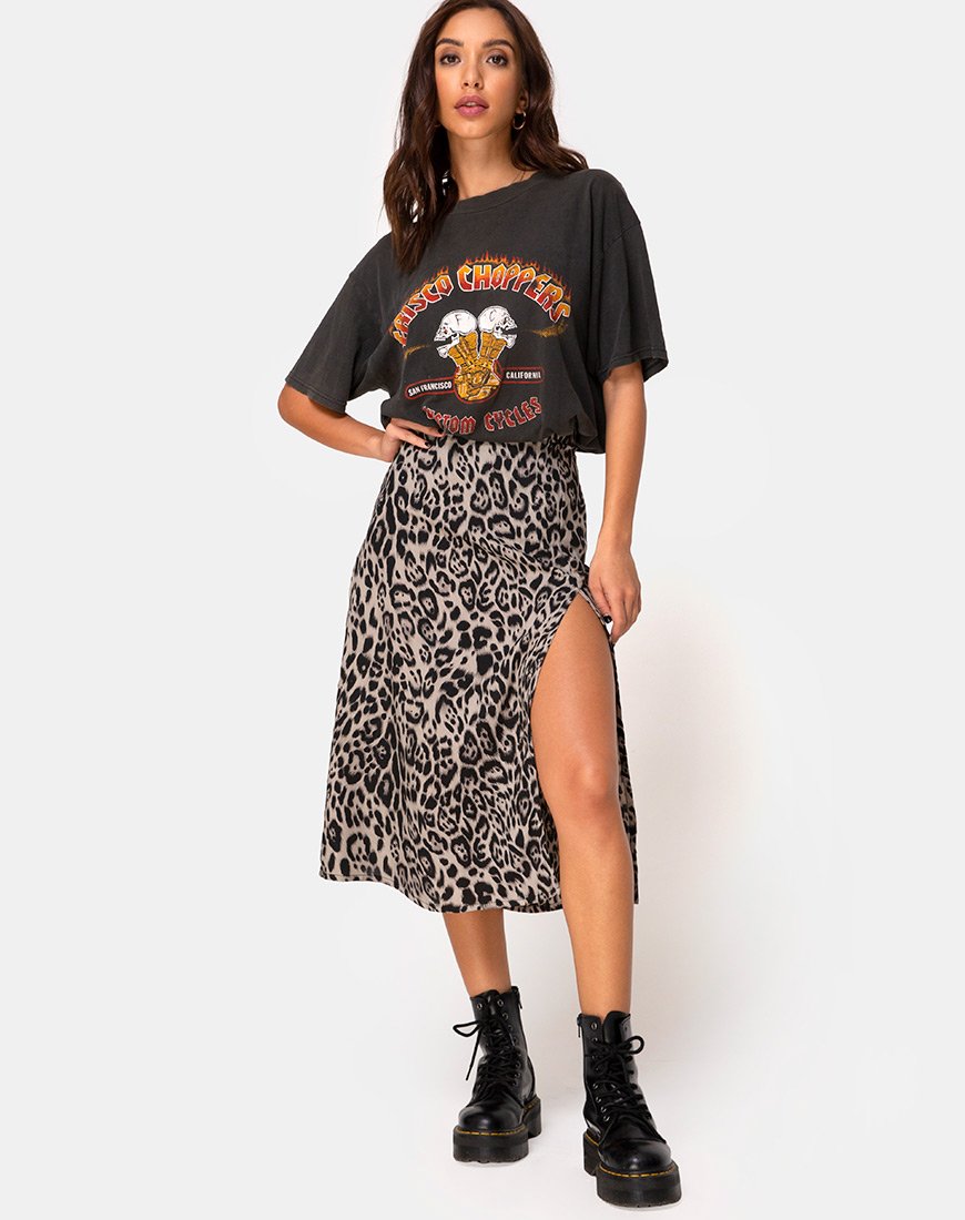 Falda Saika Midi Gris Leopardo