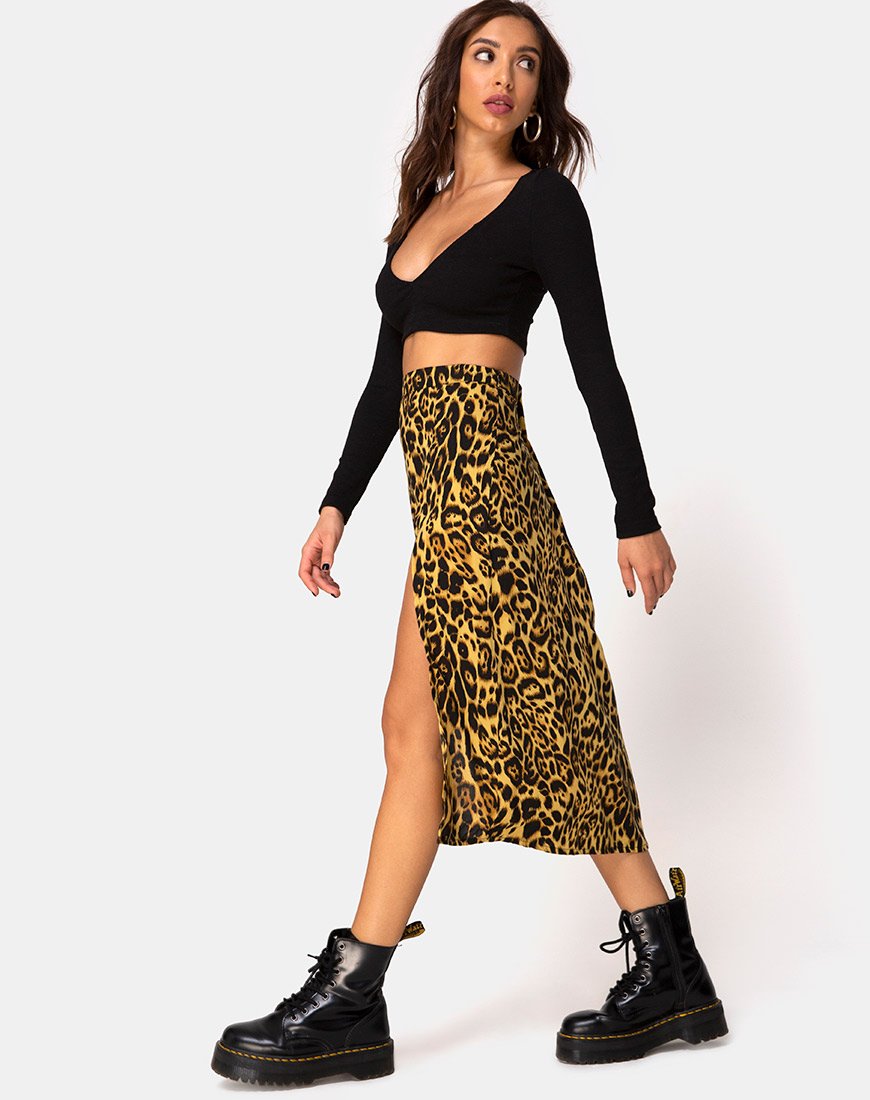 Falda Saika Midi en Leopardo