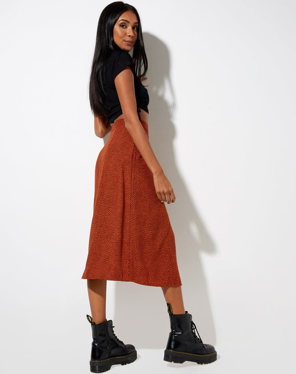 Falda Saika Midi en Mini Croc Marrón