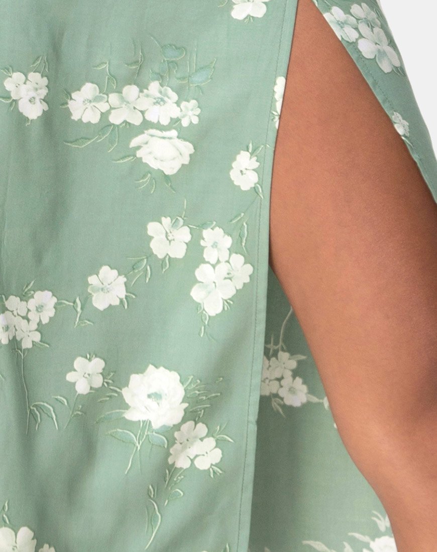 Imagen de Saika Falda Midi en Mono Flor Verde