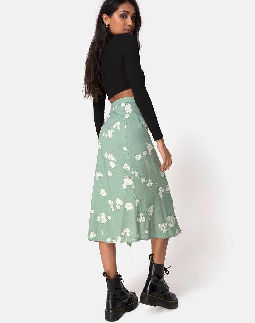 Falda Saika Midi en Mono Flor Verde