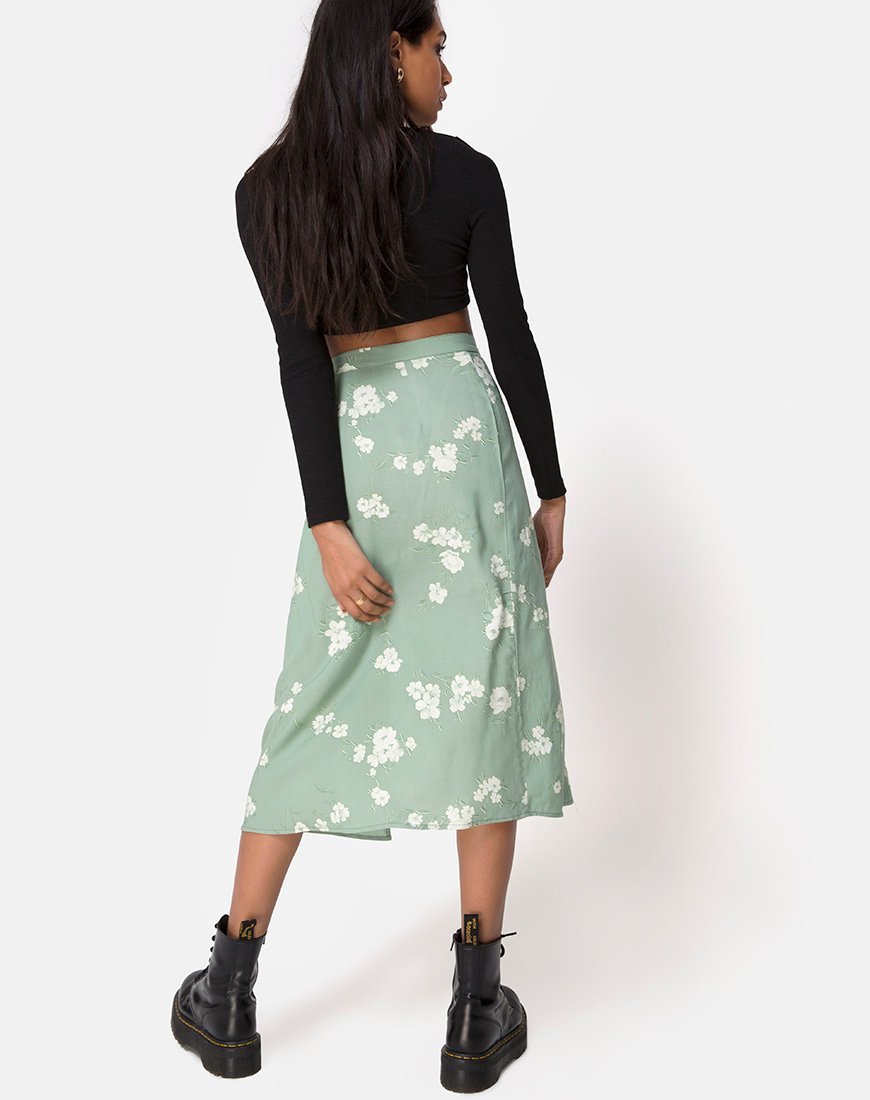 Imagen de Saika Falda Midi en Mono Flor Verde