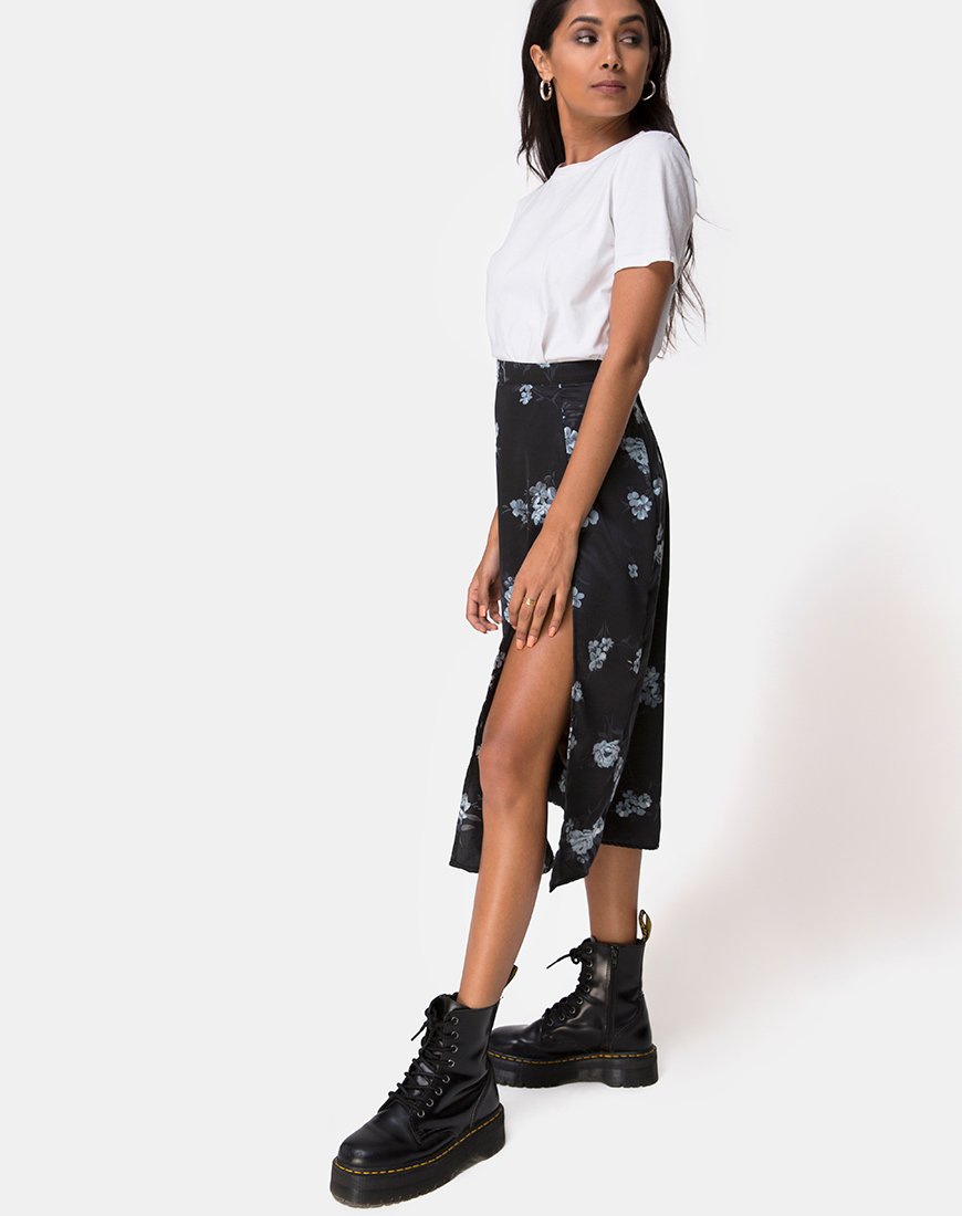 Imagen de Saika Falda Midi en Mono Flor Negra