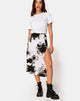 Imagen de Saika Falda Midi en Mono Tie Dye Blanco y Negro