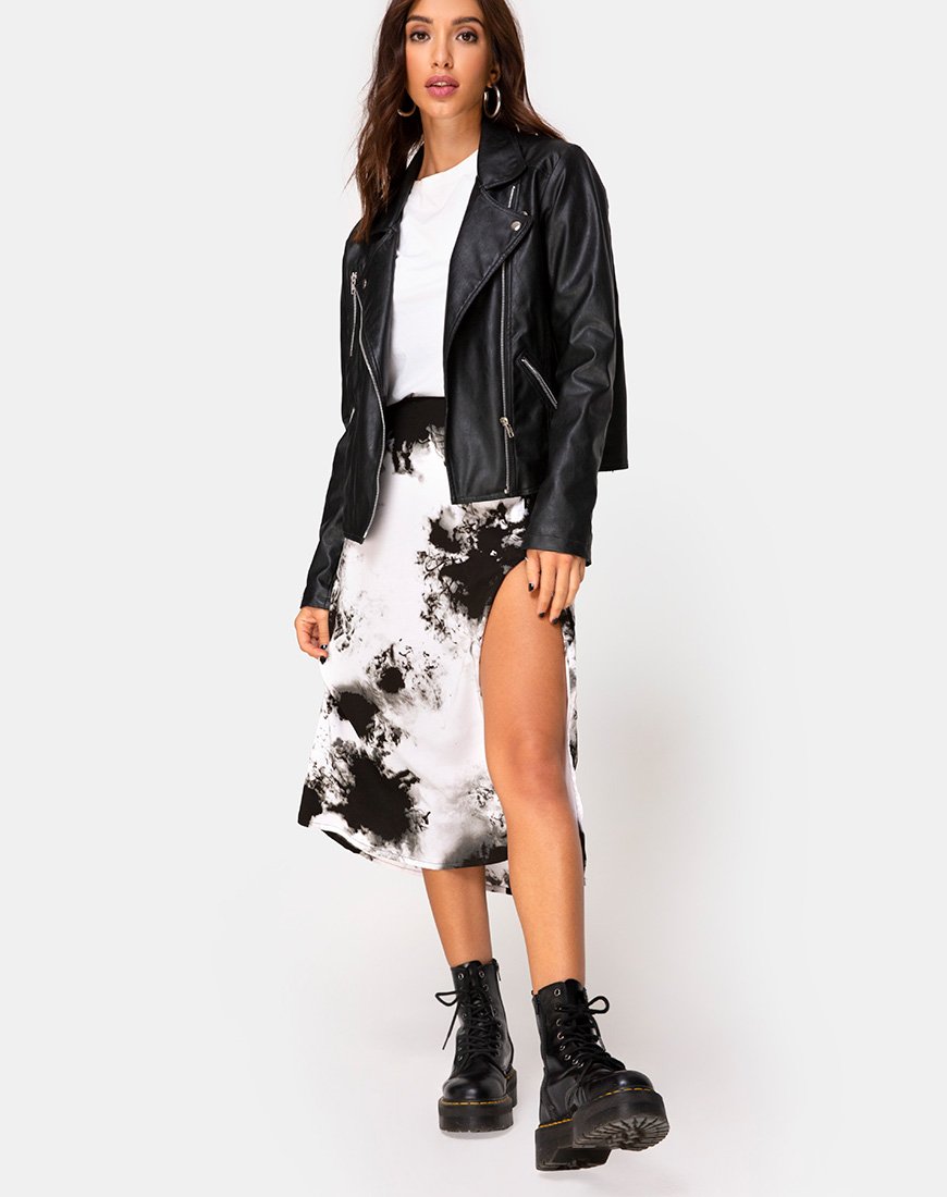 Imagen de Saika Falda Midi en Mono Tie Dye Blanco y Negro