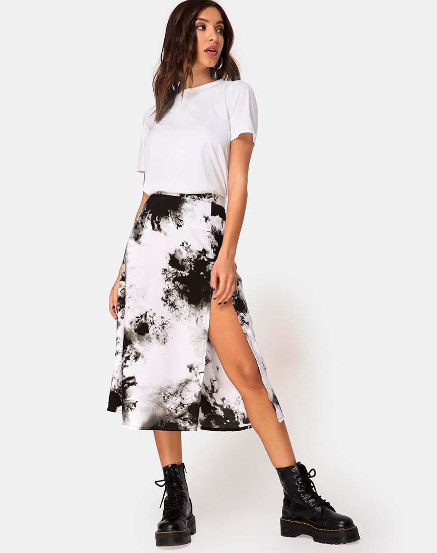Imagen de Saika Falda Midi en Mono Tie Dye Blanco y Negro