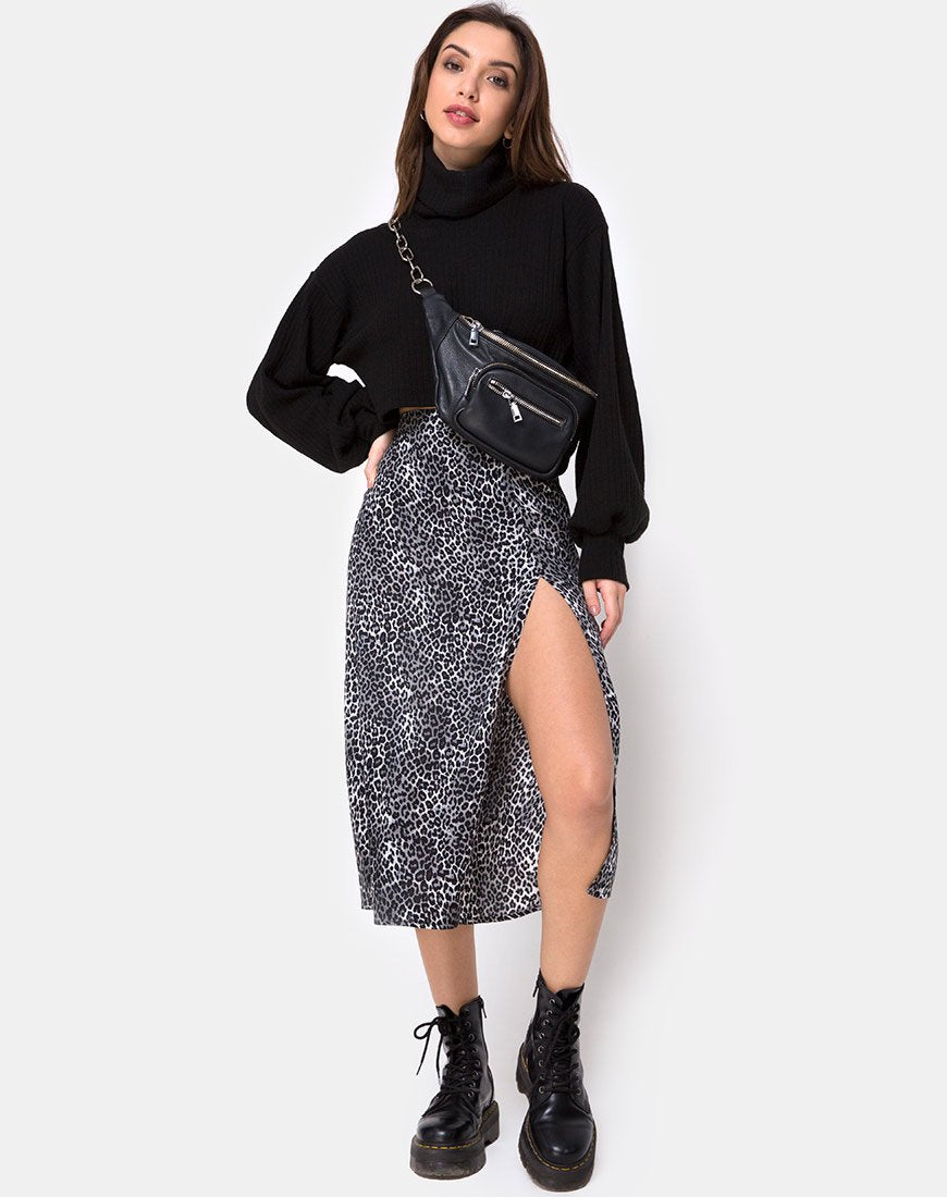 Falda Saika Midi en Rar Leopard Gris