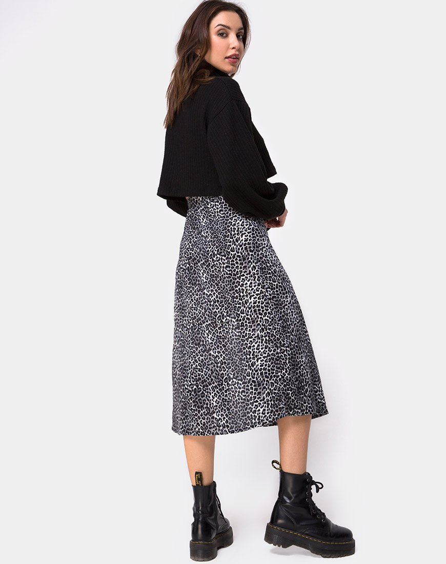 Falda Saika Midi en Rar Leopard Gris