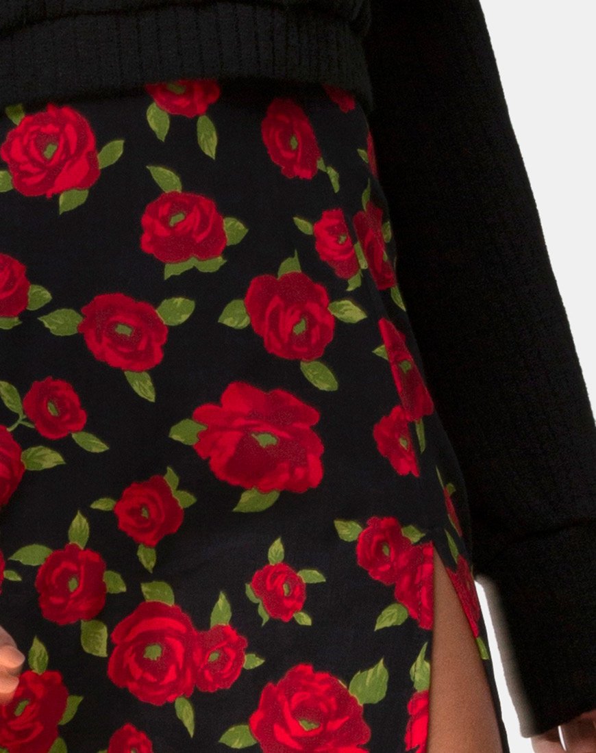 Imagen de Saika Falda Midi en Roaming Rose Negro