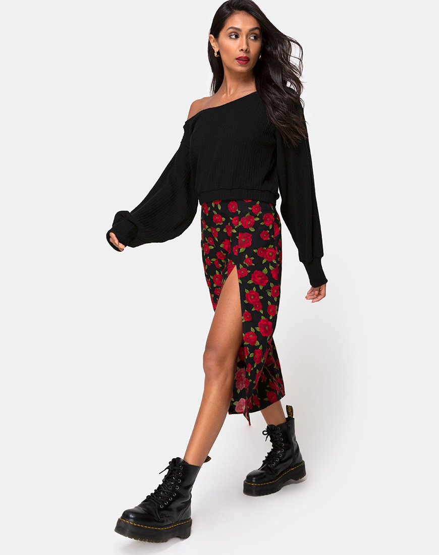 Imagen de Saika Falda Midi en Roaming Rose Negro