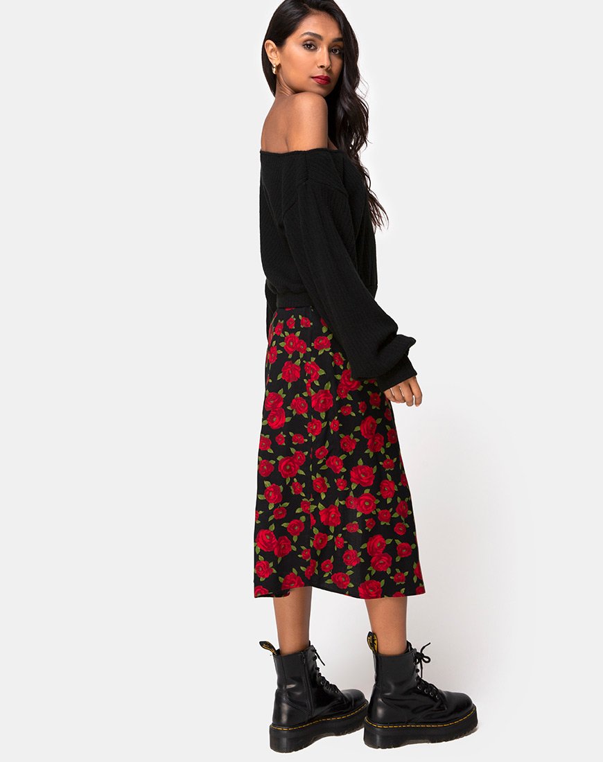 Imagen de Saika Falda Midi en Roaming Rose Negro