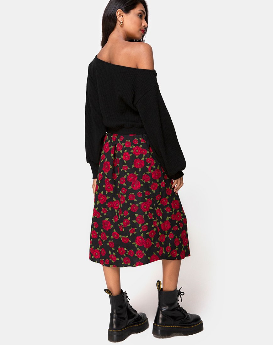 Imagen de Saika Falda Midi en Roaming Rose Negro