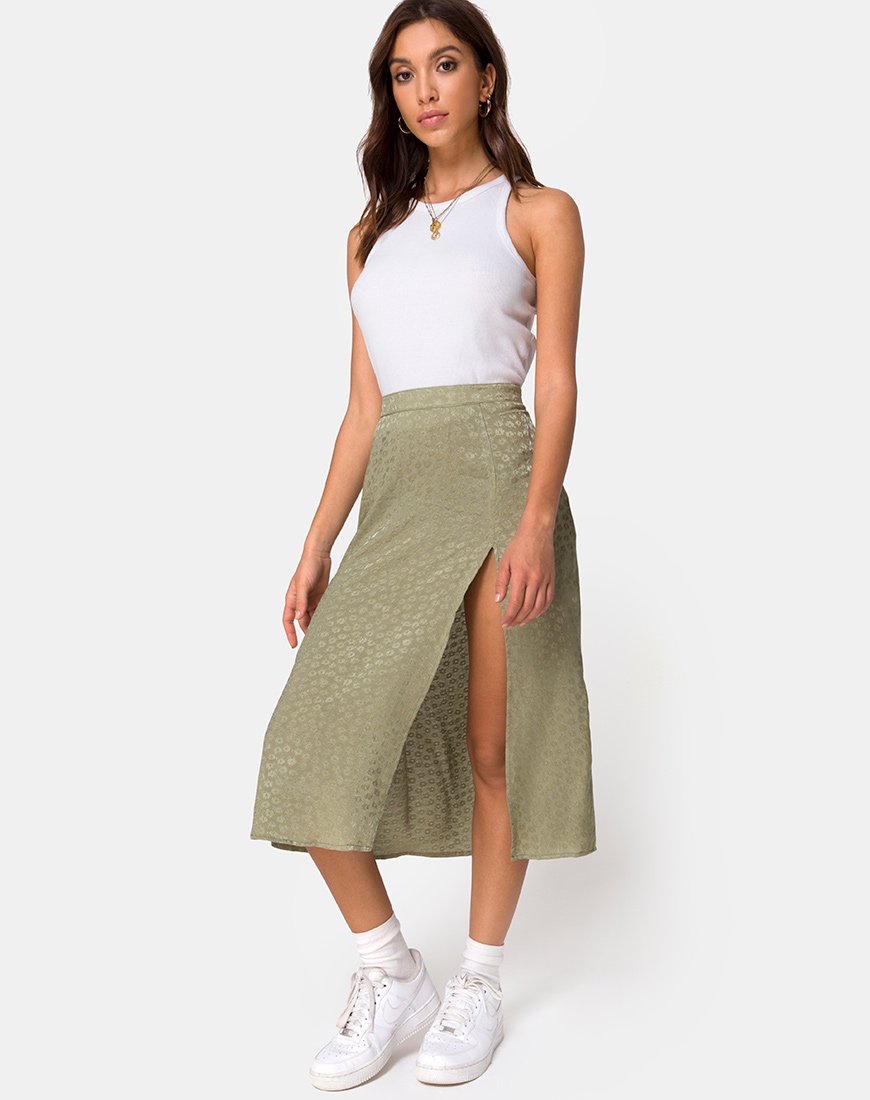 Imagen de Saika Falda midi de satén Ditsy Rose Sage