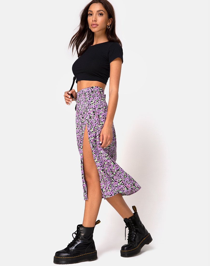 Imagen de Saika Falda Midi en Flor Lila