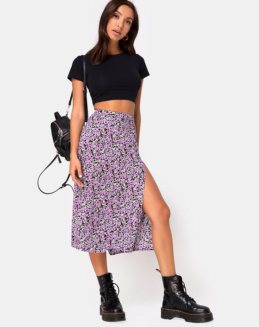 Imagen de Saika Falda Midi en Flor Lila