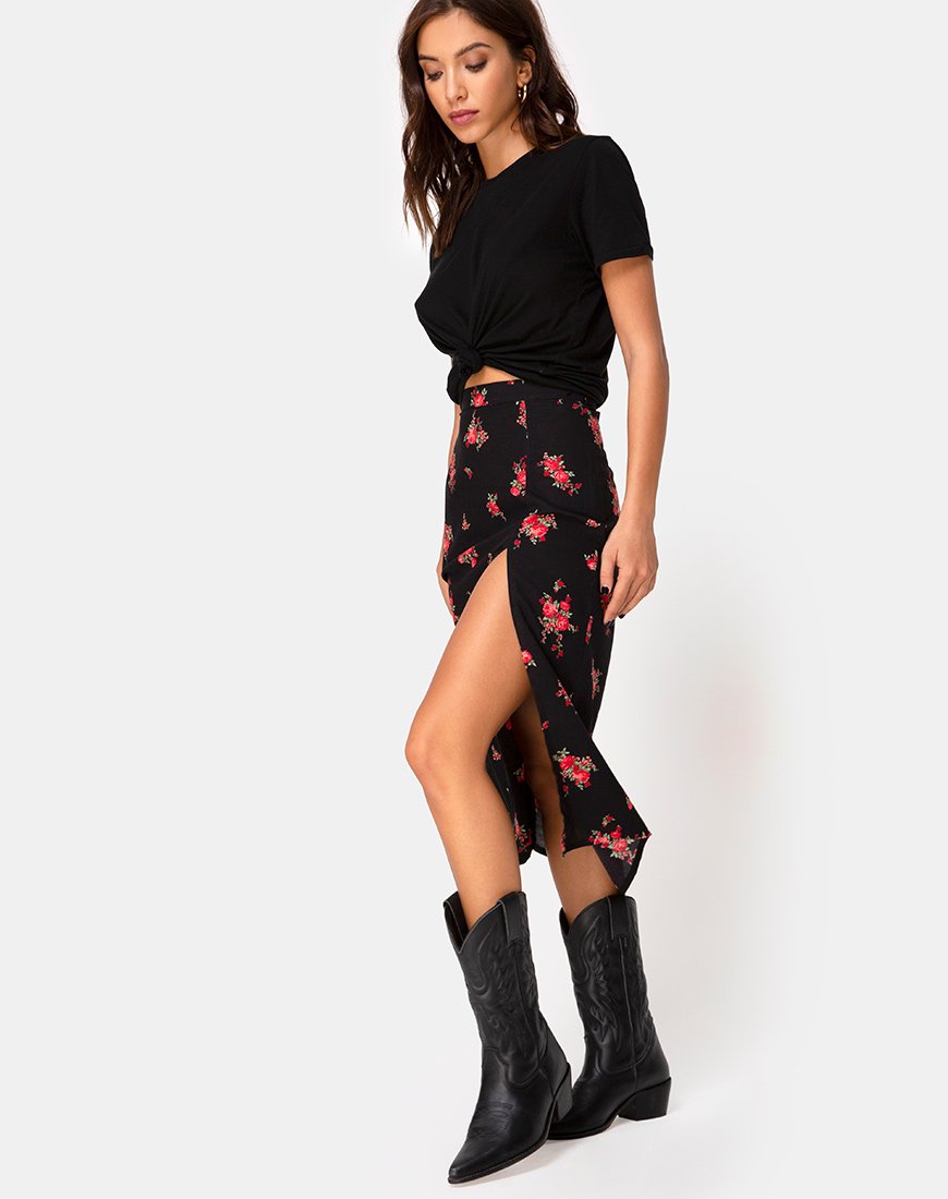 Imagen de Saika Falda Midi en Soi Rose Negra y Roja