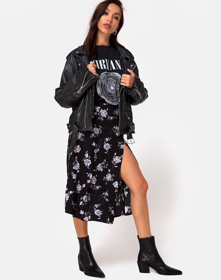Imagen de Saika Falda Midi en Blanco Rosa Negro