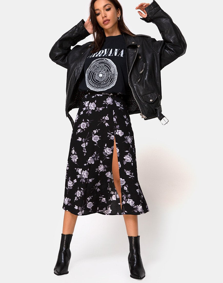 Imagen de Saika Falda Midi en Blanco Rosa Negro