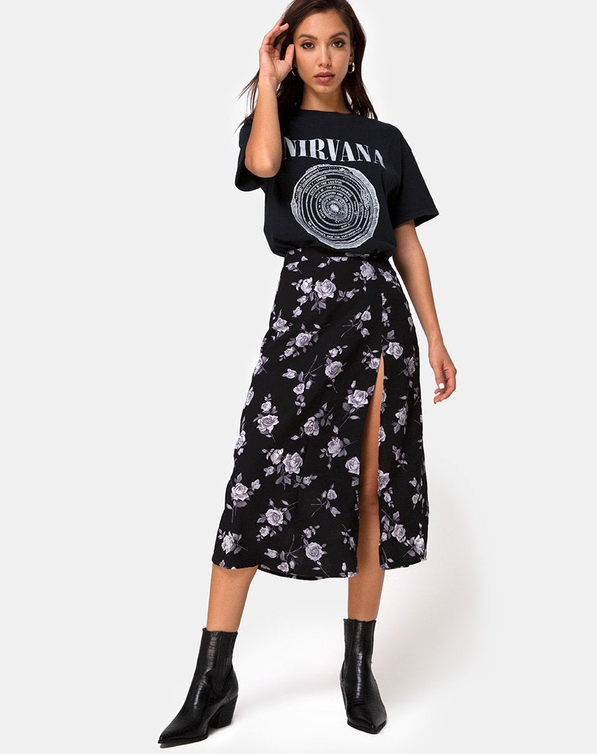 Imagen de Saika Falda Midi en Blanco Rosa Negro