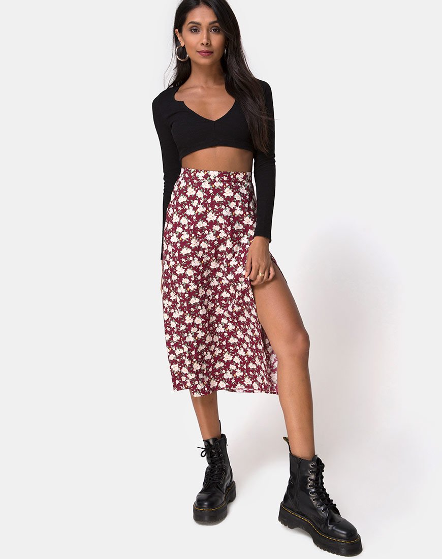 Falda Saika Midi en Wild Fleur Granate