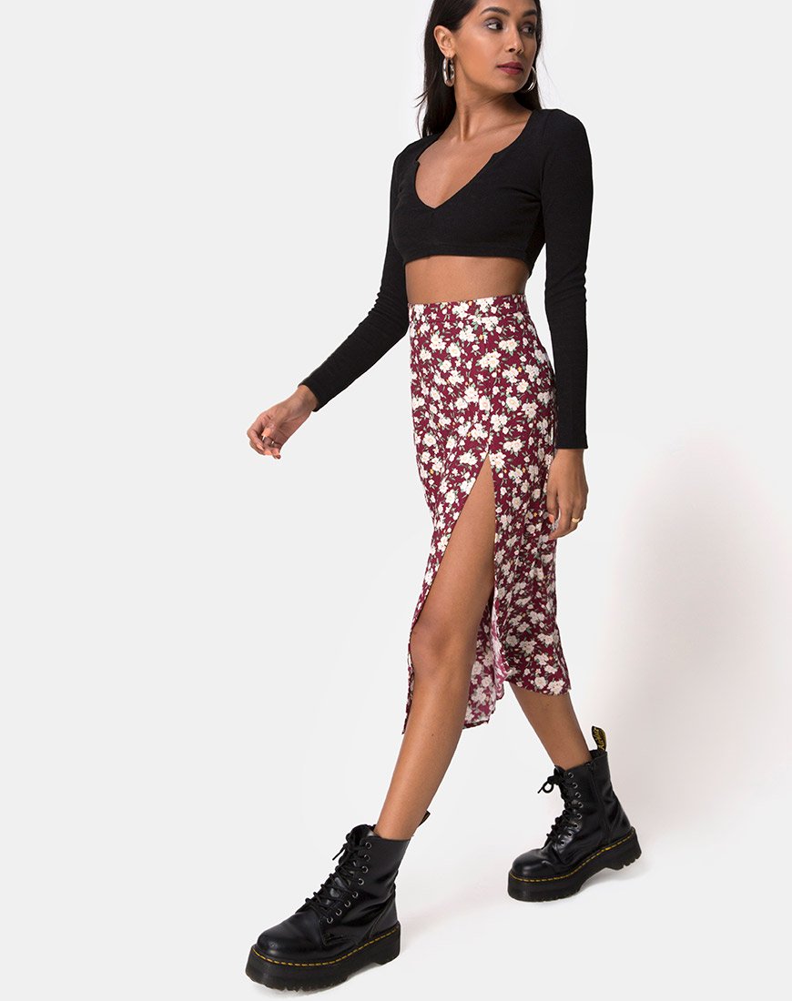Imagen de la falda Saika Midi en Wild Fleur Granate
