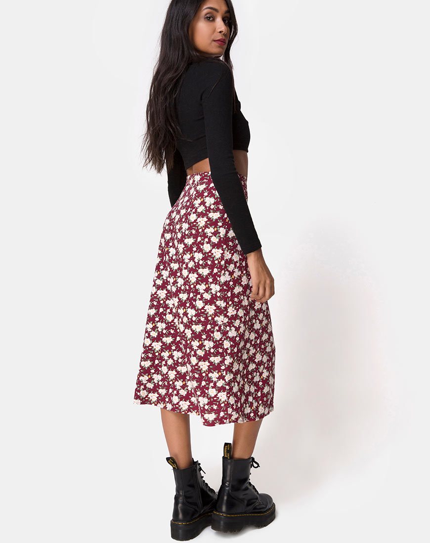 Falda Saika Midi en Wild Fleur Granate
