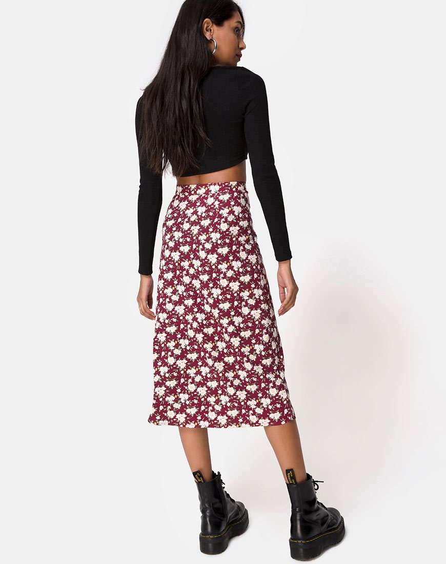 Imagen de la falda Saika Midi en Wild Fleur Granate