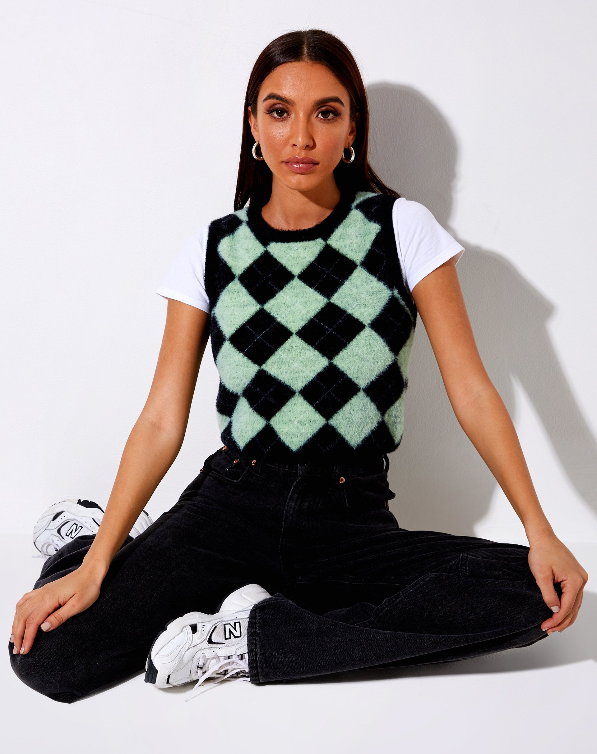 Imagen de Saki Camiseta de tirantes de punto Diamante Negro y Verde