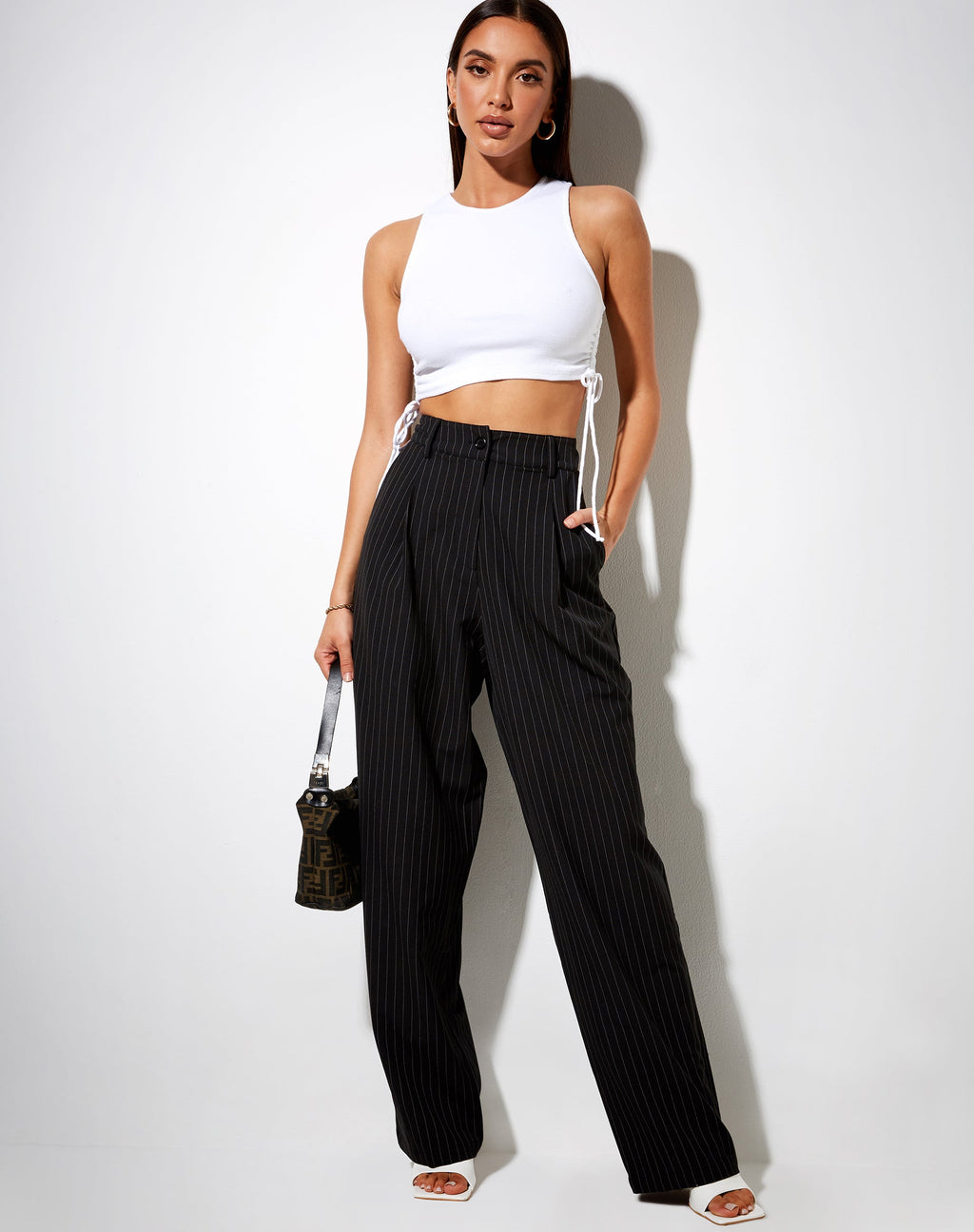 Pantalón Sakila de raya diplomática negro