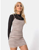 Imagen de Saleh Bodycon Dress in Rib Stripe Cream Black and Tan