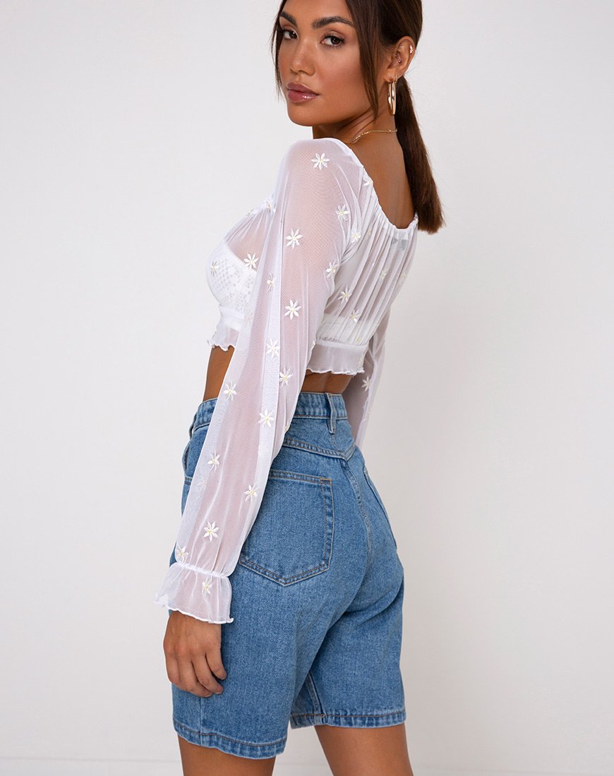 Imagen de Salima Top de manga larga en blanco Daisy Embro White