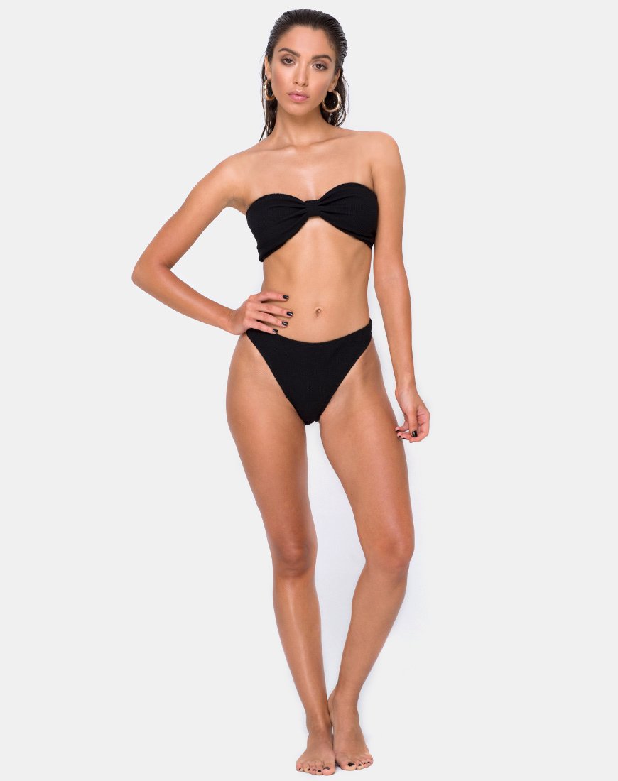 Braguita de bikini Samara de canalé arrugado negra