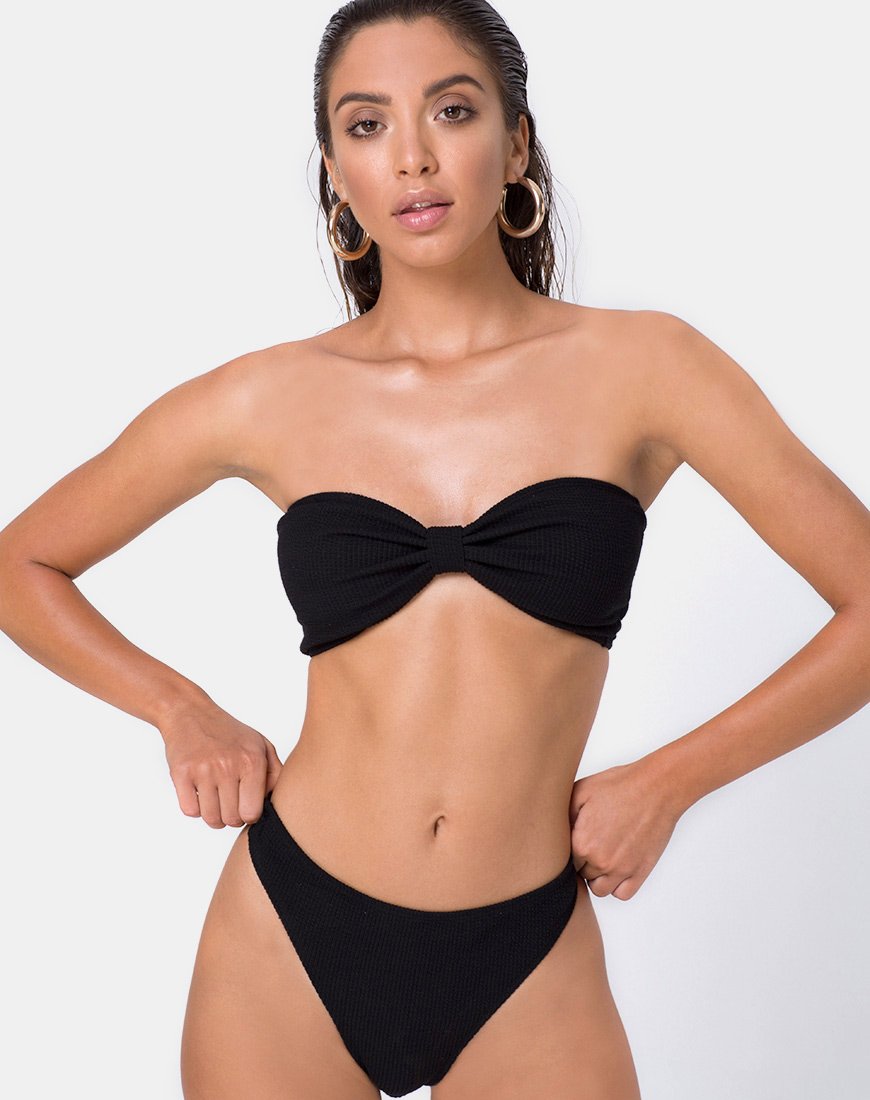 Imagen del sujetador de bikini Samara de canalé arrugado negro