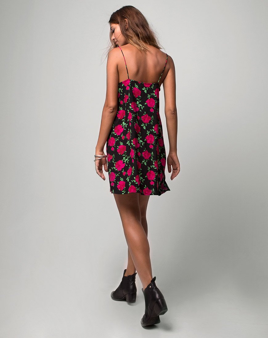 Imagen de Sanna Slip Dress in Valeria Rose Negro y Rojo