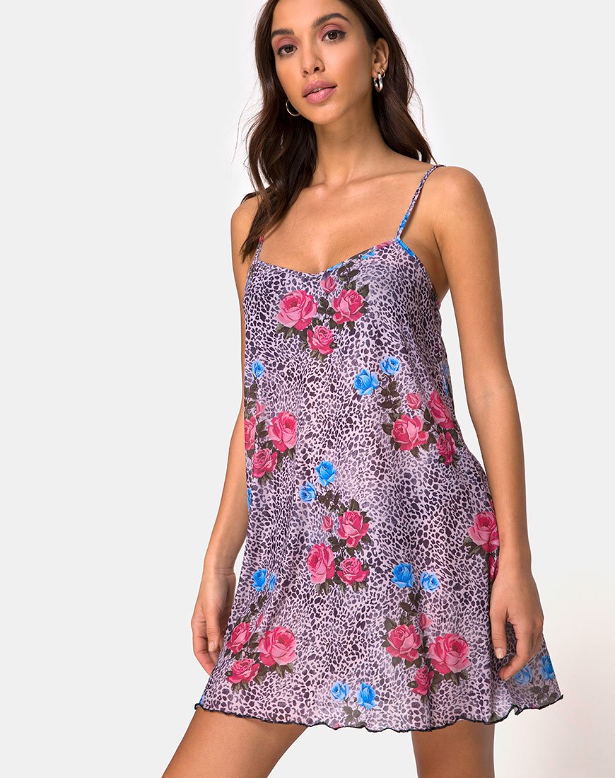 Vestido Sanita en Red Estampado Rosa Selva