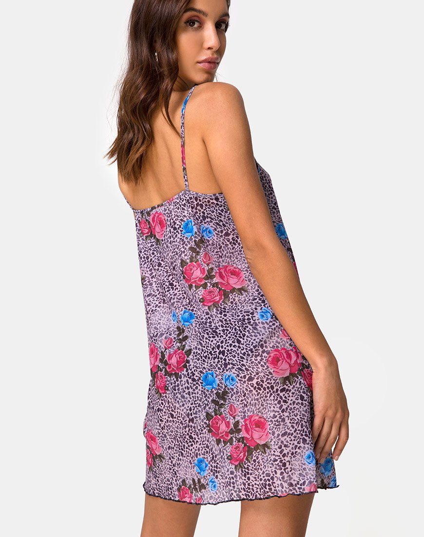 Vestido Sanita en Red Estampado Rosa Selva